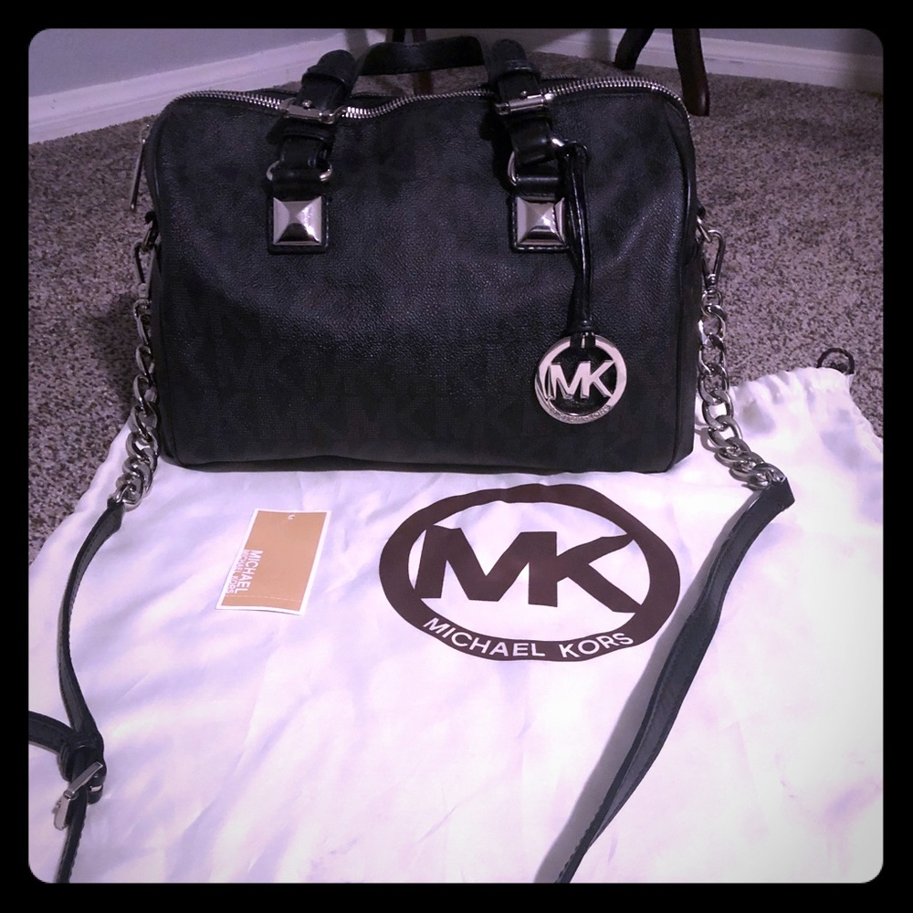 Michael Kors Medium Grayson Satchel- Black/ Silver